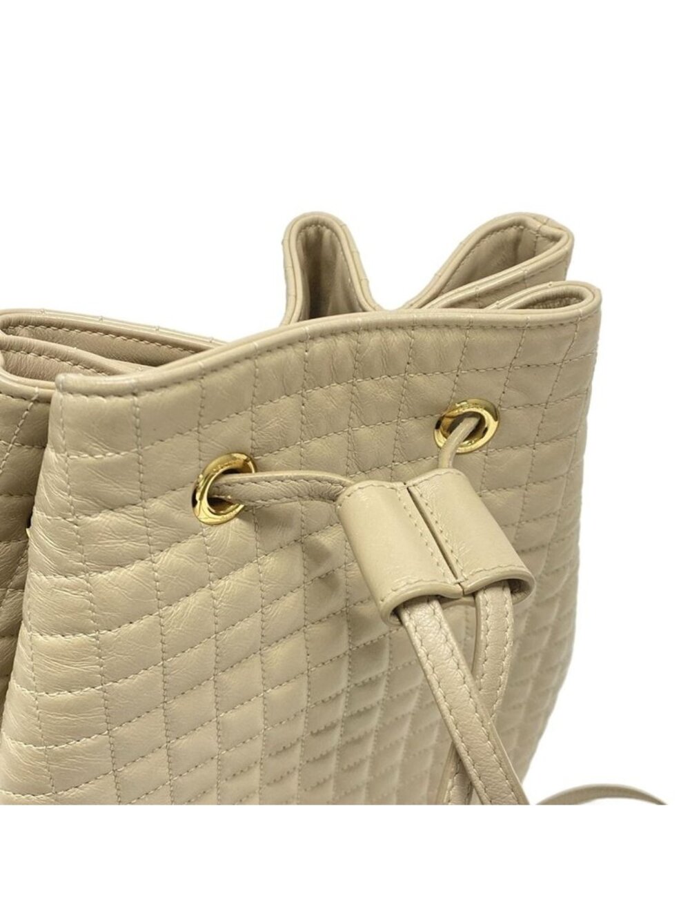 Celine Backpack CC Harm Small Bucket Beige Drawstring Leather - Picture 14 of 15